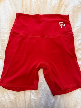 Red Women's Bike Shorts - High Waist Performance